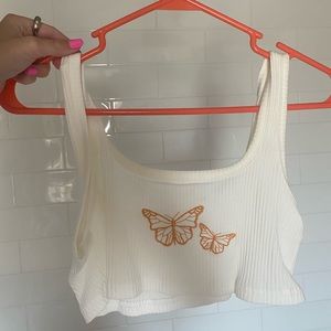 White crop top with butterfly’s